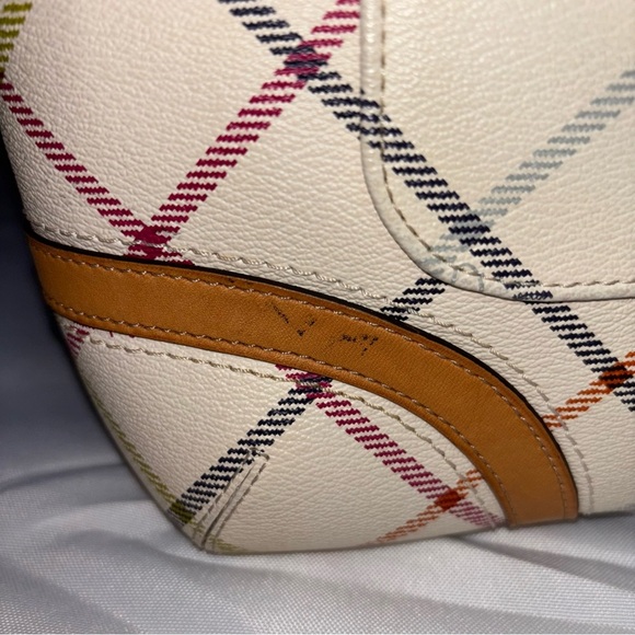 COACH Peyton Tattersall Stripe Tote Shoulder Bag F21863 Cream Plaid Multicolor - Picture 3 of 10